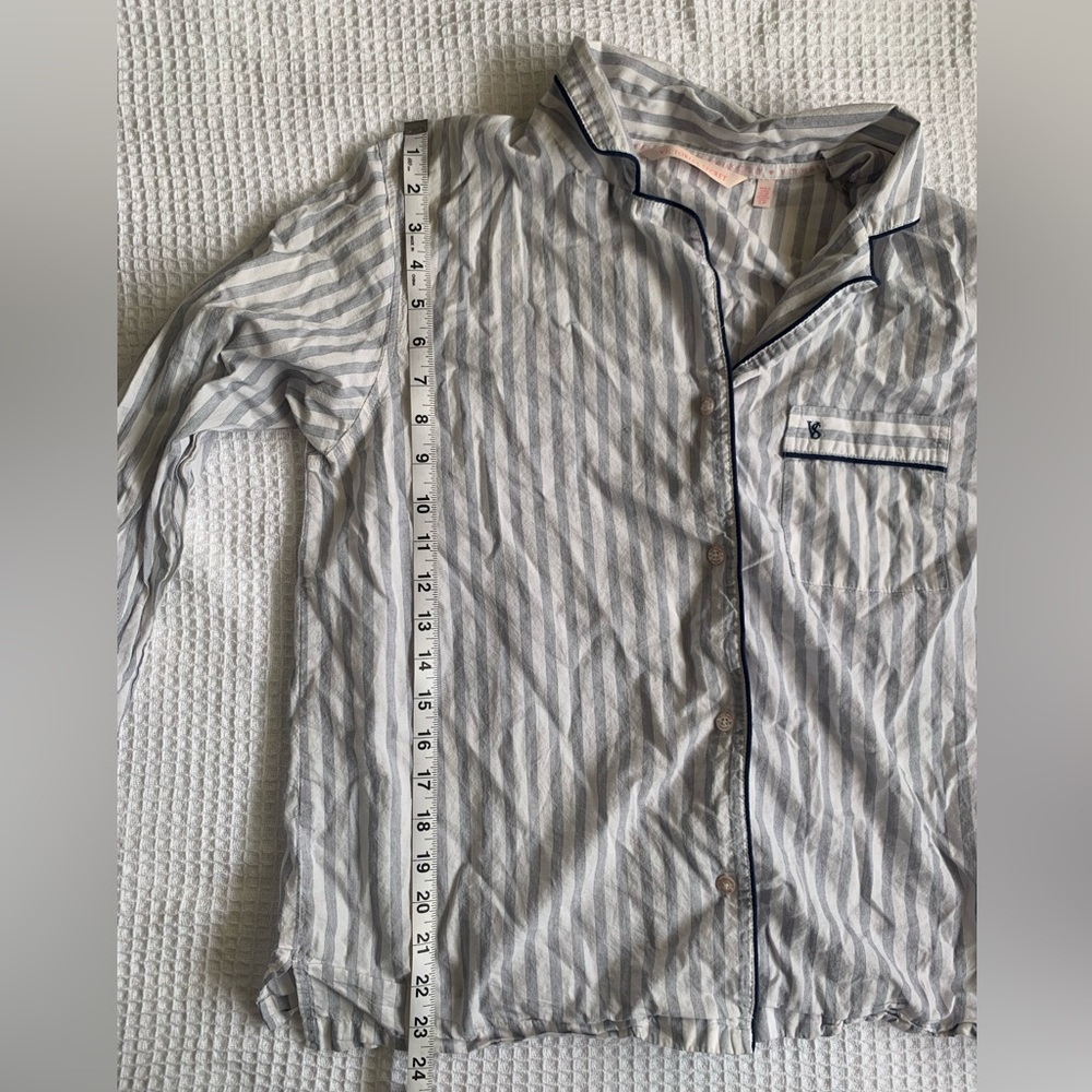 Victoria’s Secret Cotton Mayfair Blue White Pinstripe Pajama Set - Size Small - Picture 10 of 16
